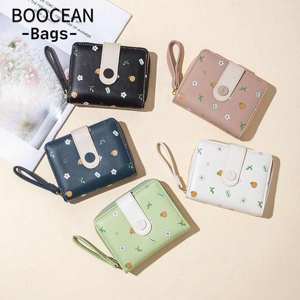 BOOCEAN Ví hoa, da PU có dây kéo Ví đựng tiền xu, Ví nữ nhẹ dung tích lớn