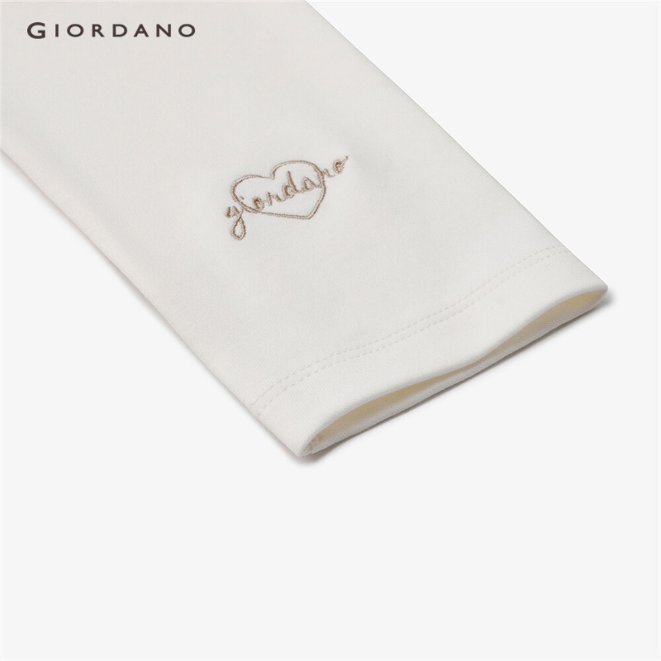 Áo thun GIORDANO 05323803 dài tay thêu cổ tròn co giãn dành cho nữ