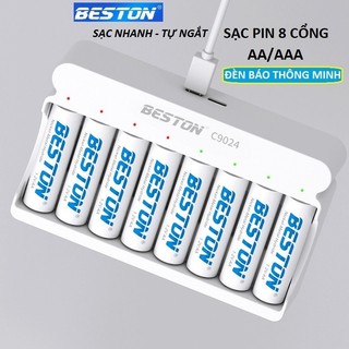 Bộ Sạc Pin AA, AAA Beston C9024 8 cổng sạc nhanh tự ngắt khi đầy, Led báo trạng thái sạc