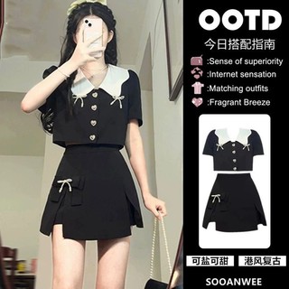 Cổ Búp Bê Nơ Top Nơ Quần Short Hai Mảnh Màu Đen Thời Trang Mùa Hè Phù Hợp Với Nữ
