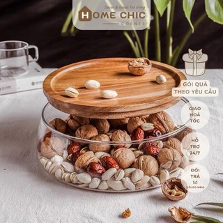 Hộp thuỷ tinh phối nắp gỗ đựng trái cây, hạt, bánh kẹo, decor | Home Chic Corner