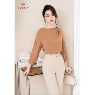 Áo lụa nâu dáng suông cổ đổ toson 11025n94