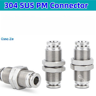 Phân vùng bằng thép không gỉ 304 Bảng ren thẳng xuyên thấu Khớp khí nén PM06mm 8mm10mm 12mm 16mm Cắm nhanh Nhanh Chống áp suất cao Nhiệt độ cao