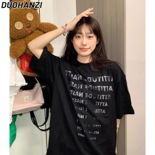 Áo thun nữ DUOHANZI Mùa hè mới của Mỹ cổ điển in chữ ngắn tay