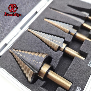 Krachtige 5 Cái Bước Mũi Khoan Bộ Nhiều Lỗ Titan Hình nón Mũi khoan cacbua Máy đục lỗ 50 Kích cỡ Dụng cụ cắt lỗ kim loại