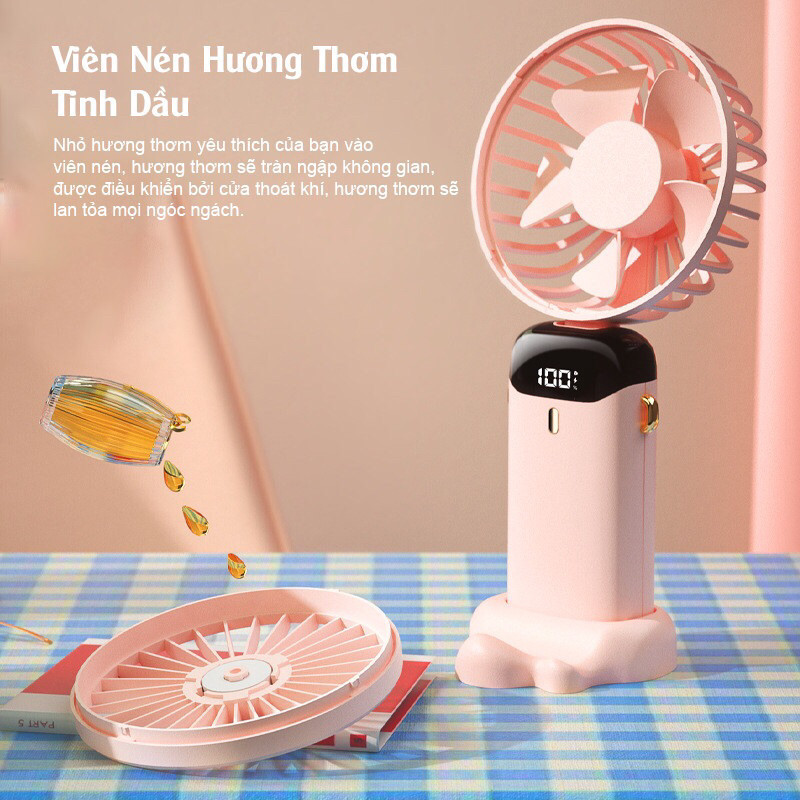 Quạt Sạc Mini Cầm Tay 10000mAh Xoay 90 Độ, Quạt Pin Sạc USB Công Suất Lớn Tản Nhiệt, 5 Chế Độ Gió. | BigBuy360 - bigbuy360.vn