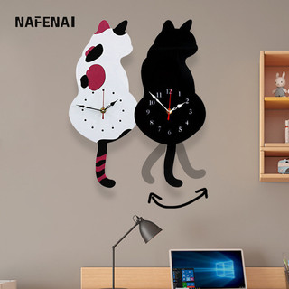 Nafenai Đồng hồ treo tường mèo xoay sáng tạo acrylic im lặng đồng hồ trang trí nhà khách đồng hồ treo tường