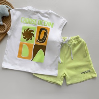 Bộ quần áo ba lỗ trắng quần xanh cốm Samsoo size 10-25kg