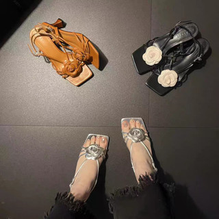 Giày cao gót nữ mũi vuông stiletto gót hoa khóa dép size 35-39