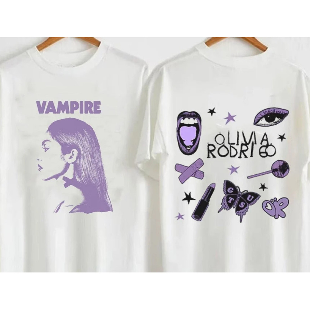 Bánh quế 2024 cho bạn bè Áo thun ma cà rồng Olivia Rodrigo, Áo sơ mi đỏ ma cà rồng, hai mặt xs-3xl