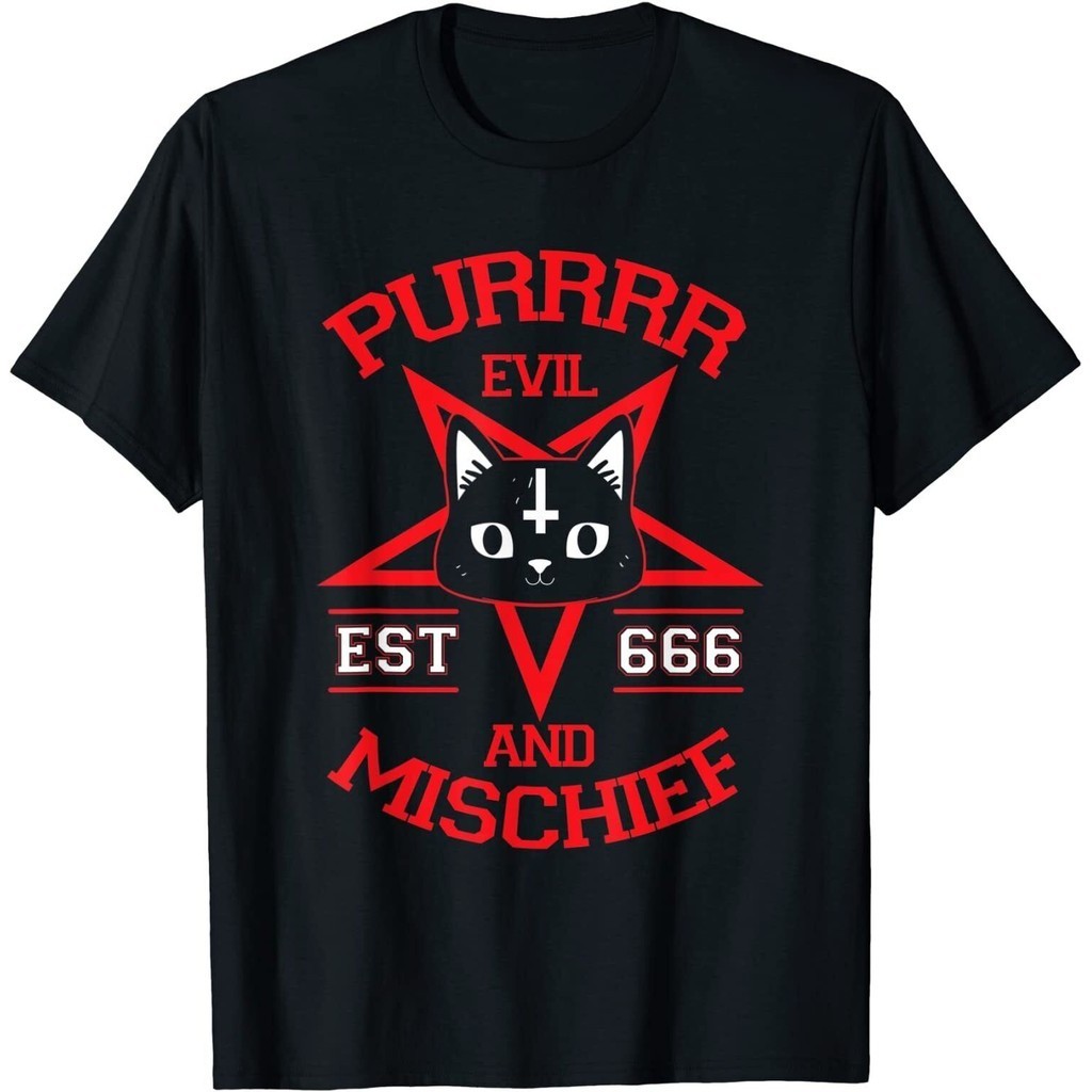 2024 bánh quế cho bạn bè Purr Evil và Mischief Cat Devil Occult Satanic Pentagram Áo thun xs-3xl