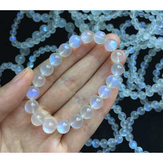 Vòng tay Moonstone ánh trăng xanh / mặt trăng / Ba vòng tròn / tự nhiên / Quà tặng cặp đôi