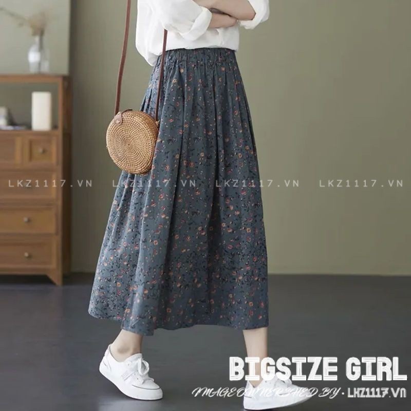 chân váy nữ trung niên Bigsize chân váy dài dáng xoè hoa nhí cạp chun lưng thun mùa hè Phong cách Hàn Quốc Thời Trang đẹp