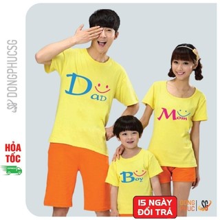 Áo gia đình 3/4/5 người Đồ đôi mẹ và bé thun cotton dày dặn Đồng phục gia đình Màu vàng GD210VD