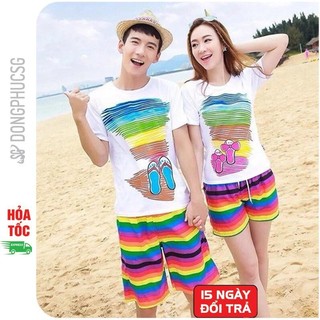 Đồ đi biển cho cặp đôi gia đình hội nhóm gồm áo và quần hoạ tiết nổi bật DDB20 | DONGPHUCSG