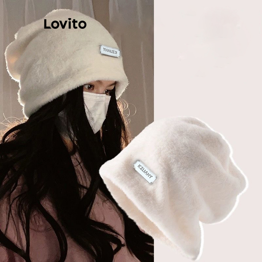 Mũ len lưỡi trai Lovito lông nhung họa tiết màu trơn ngọt ngào ấm áp thời trang cho nữ LFA04292 (Màu kaki/ trắng nhạt/ đen)
