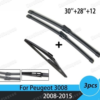 Lưỡi gạt nước cho peugeot 3008 2008-2015 khăn lau kính chắn gió phía trước phía sau 2014 2013 2012 2011 2010 2009 30 '' + 28 '' + 12