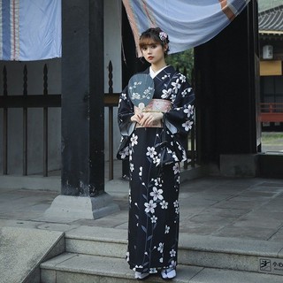 Tsukita Kimono đen hoa anh đào mùa cô gái Kimono Yukata Nhật Bản Kimono trang trọng váy nữ cải tiến Kimono