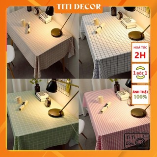 khăn trải bàn caro TiTi decor, khăn trải bàn vintage màu pastel chống thấm nước