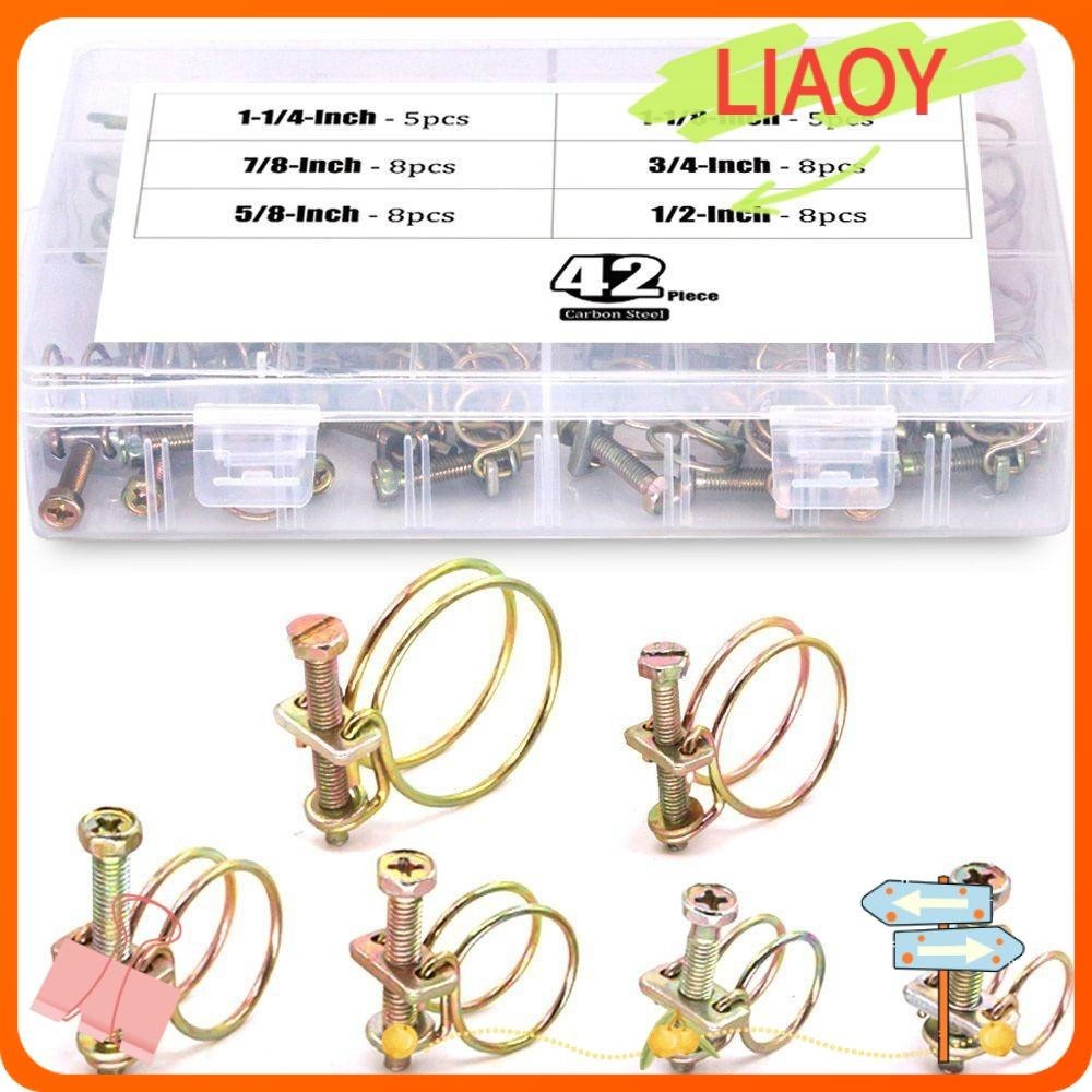 Liaoy 42 chiếc Kẹp ống dây đôi, Thép Carbon & Kẽm 6 kích cỡ Kẹp ống dâ