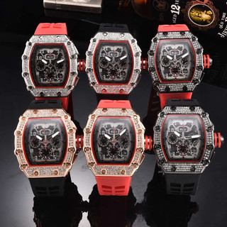  Đồng hồ nam doanh nhân kim cương Châu Âu Mỹ Rỗng Ghost Head Watch Đồng hồ thạch anh sáu tay hình thùng thời trang 