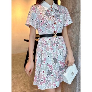 ❤️❤️[Sẵn SÀNG & HÀNG CÓ SẴN]❤️❤️Váy nữ Váy chữ A in ve áo mới được ghép nối với một chiếc váy dài vừa phải có thắt lưng