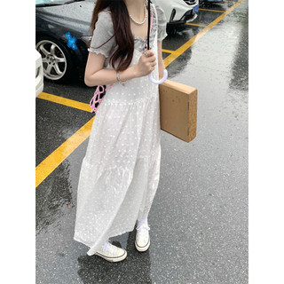 Cổ Chữ V Nấm Cạnh Có Dây Nơ + Chấm Bi Nhẹ Nhàng Trắng Sling Tính Khí Pháp Mỏng Hơn Nhìn