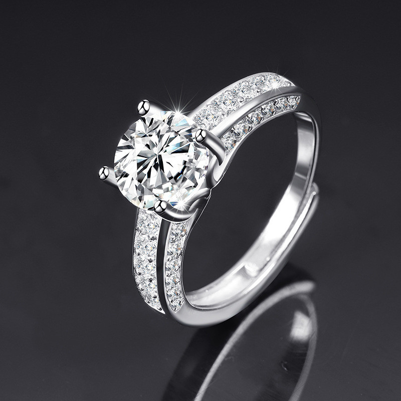 Nhẫn Kim Cương Moissanite Nữ Cao Cấp Khí Quyển Miệng Nhẫn Cặp Đôi Cổ Điển Một Carat Nhẫn Kim Cương