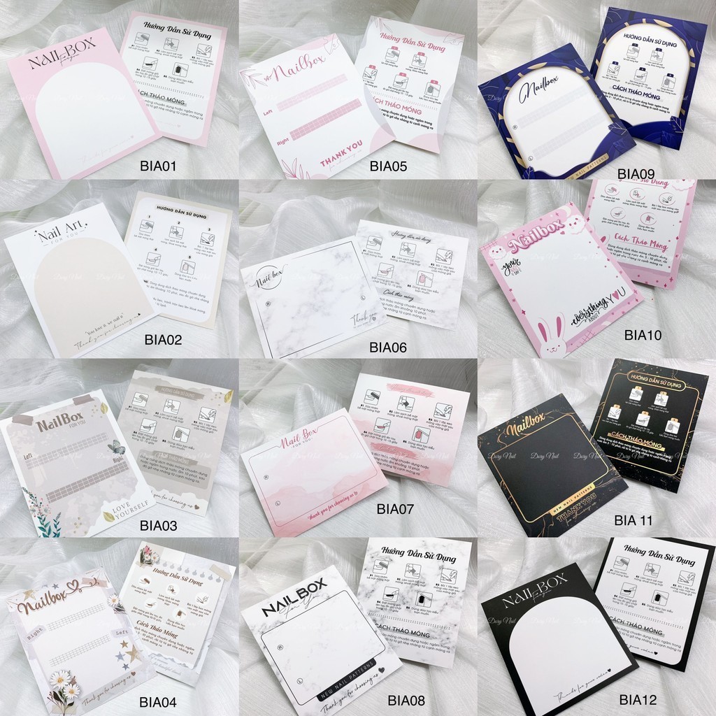 Bìa đựng nailbox ( 10 tờ in 2 mặt kèm túi bóng kiếng)