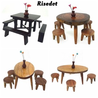 Bộ ghế bàn nhà búp bê RISEDOT, Nội thất thu nhỏ bằng gỗ tỷ lệ 1: 12, Phụ kiện búp bê quà tặng Mô hình cảnh nhà chơi Mô hình nhà búp bê Mini DinningTable