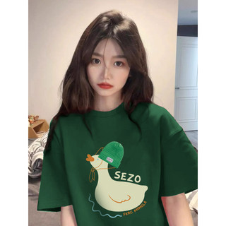 Mùa hè 2024 Mới Loose M-3XL Vịt Hàn Quốc đơn giản, In chữ cổ tròn màu đen / Rượu vang đỏ / Xanh đậm Áo thun ngắn tay Cặp đôi, Áo thun đa năng giảm tuổi và rộng rãi