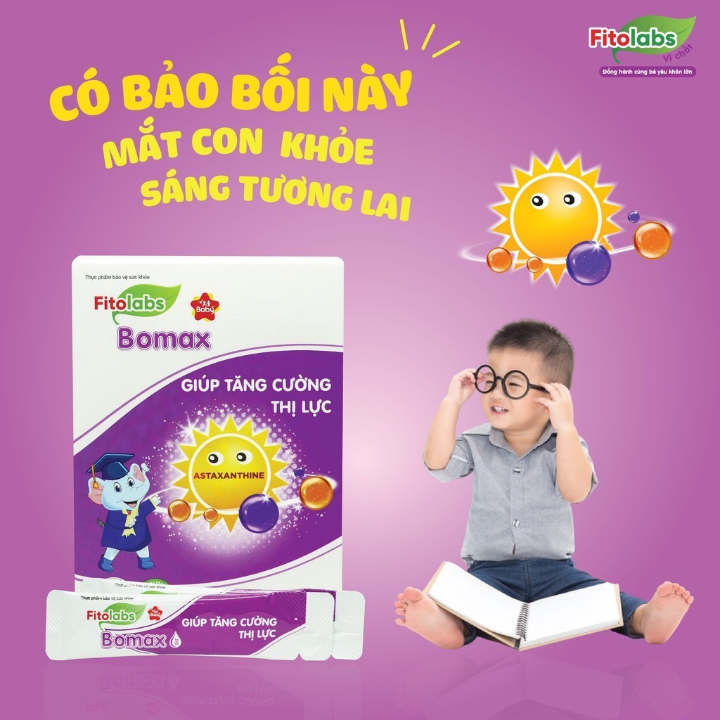 Bổ Mắt Cho Bé Fitolabs Bomax Bổ Sung Dưỡng Chất Giúp Hạn Chế Khô Và Mỏi Mắt, Tăng Cường Thị Lực Hộp 20 Gói