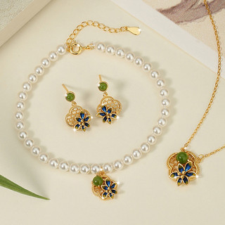 Bốn Lá Cỏ Ba Lá Ngọc Trai Bạc 925 Vòng Tay Nữ Quốc Gia Hợp Thời Trang Cung Điện Phong Cách Vòng Tay Hoa Mới Trung Quốc Hetian Jasper Vòng Tay