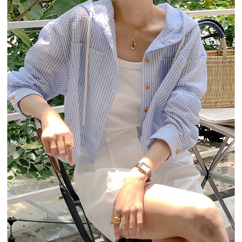Áo Hoodie chống nắng dài tay sọc đa năng kiểu Hàn Quốc C & M dành cho nữ