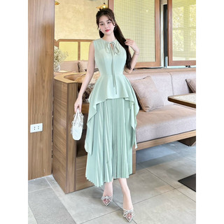 Váy Nữ Lụa Xanh MAY M76 Dài Dự Tiệc Thiết Kế Peplum Che Bụng [MAY XÁC NHẬN ĐỒNG Ý ĐỒNG KIỂM]