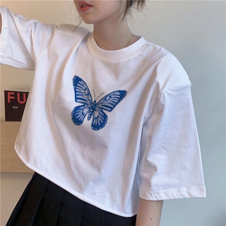 100% Cotton Rời Ngắn Crop Top Thời trang Phong Cách Mùa Hè Phong Cách Mới Áo Thun Sinh Viên Hàn Quốc