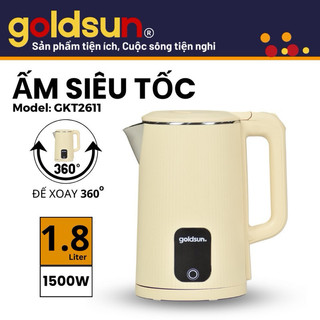 Ấm siêu tốc Goldsun GKT2611 Công suất 1500W Dung tích 1.8L Vỏ 2 lớp siêu an toàn trẻ trung trang nhã