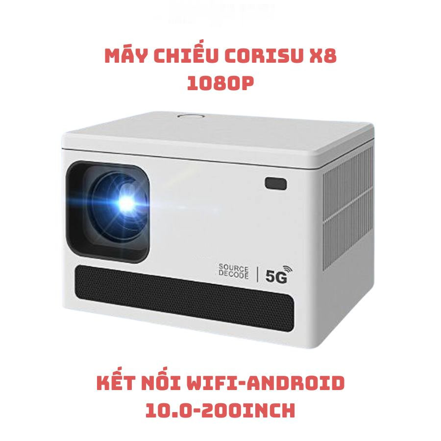 Máy chiếu mini HD siêu nét Corisu X8 kết nối wifi không dây, âm thanh nổi 3D, tích hợp android 10 Tặng chân đế, dây HDM