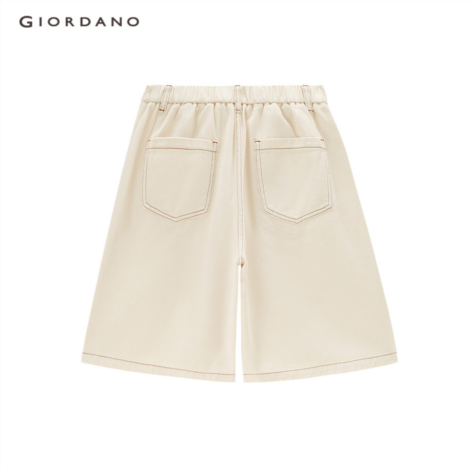 GIORDANO WOMEN Bright line half elastic waist denim shorts 18403203