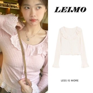 Áo thun xù nữ mùa thu ngắn khâu dệt kim Slim-fit Áo dài tay