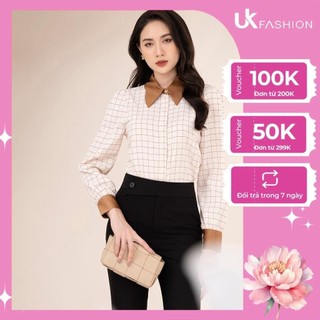 Áo Sơ Mi Nữ Dài Tay Kẻ Caro Công Sở Phối Cổ Tây UK Fashion Thời Trang Basic Vải Hàn, Thoáng Mát NKSM2210002