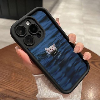 Thích hợp cho IPhone 11 12 Pro Max X XR XS Max SE 7 Plus 8 Plus 13 Pro Max Giảm Sốc 14 15 Pro Max Ốp Điện Thoại Mèo Trắng Đáng Yêu Bơi Trong Nước Thú Vị
