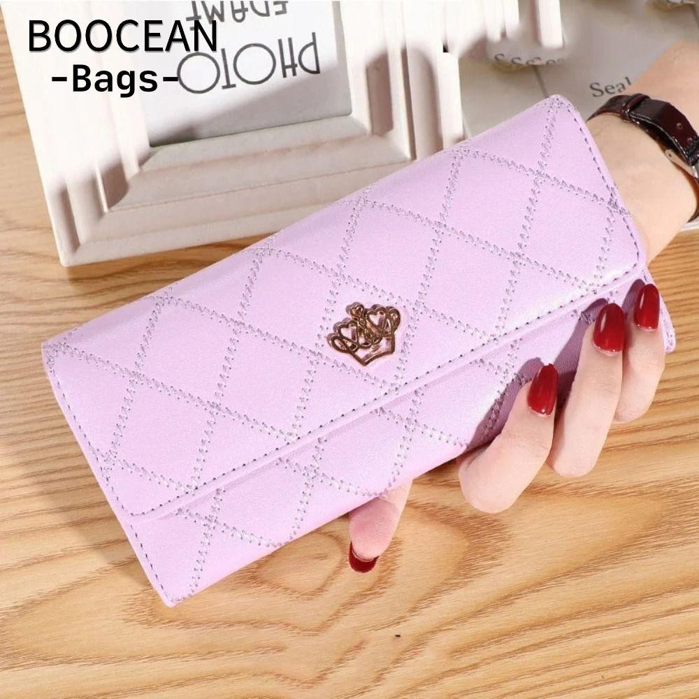 BOOCEAN Ví nữ, Ví dài PU kẻ sọc, Ví cầm tay nữ
