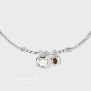 Vòng cổ mặt dây chuyền hai màu bằng đá hạt gỗ Chuỗi xương đòn bạc 925