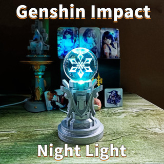 Genshin Impact Trụ cột nguyên thủy Bảy yếu tố sáng tạo quả cầu pha lê phát sáng đèn ngủ
