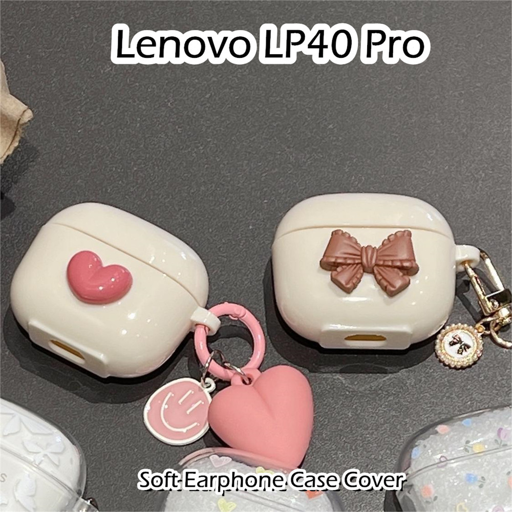 Dành Cho Lenovo LP40 Pro Ốp Lưng Kem Phong Cách Nơ Trang Trí Vỏ Tai Nghe Silicon Mềm Vỏ