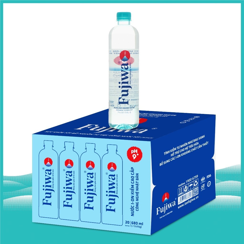 Thùng 20 Chai 680ml Nước Uống Ion Kiềm Cao Cấp Đóng Chai Fujiwa - Nước Detox với Công Nghệ Điện Phân