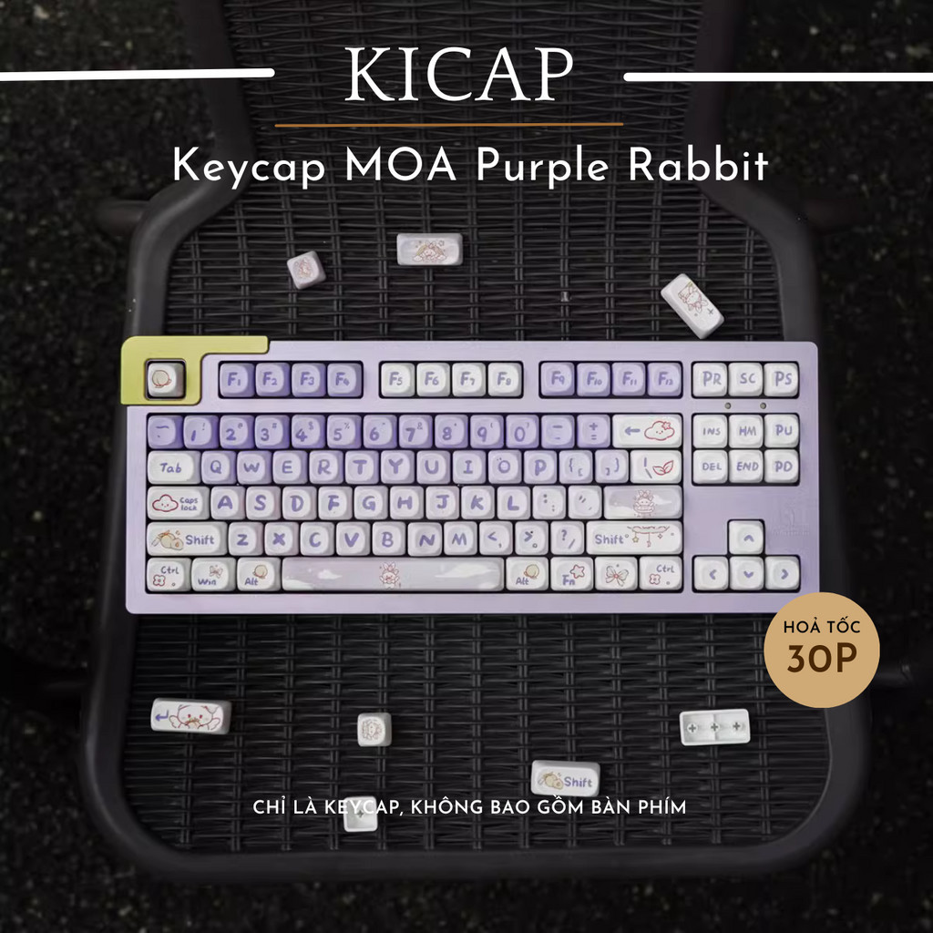 Bộ keycap MOA Purple Rabbit nhựa PBT Dyesub 132 nút bàn phím cơ - KICAP