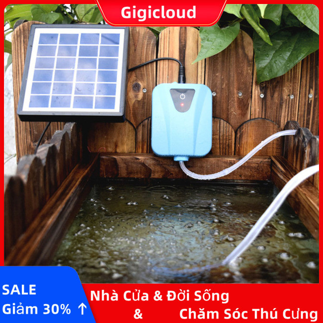 Gigicloud Máy tạo oxy chạy bằng năng lượng mặt trời Máy bơm oxy nước Máy sục khí ao Bể cá Airpump
