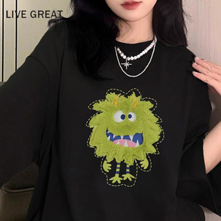 Áo thun nữ LIVE GREAT Hàn Quốc cotton nguyên chất phong cách đại học in hình đơn giản